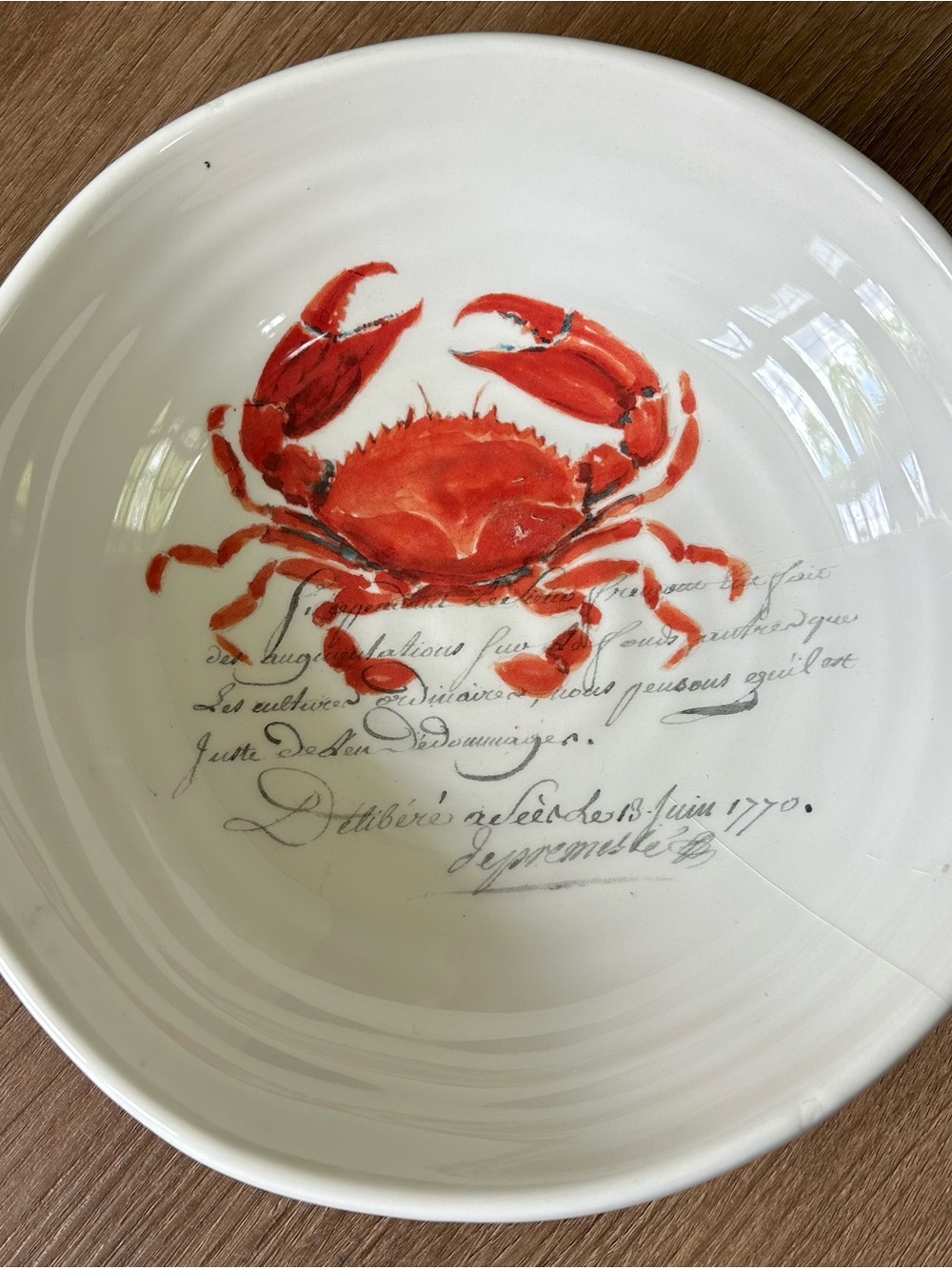 White Dinnerware Bowl with Red Crab Motif